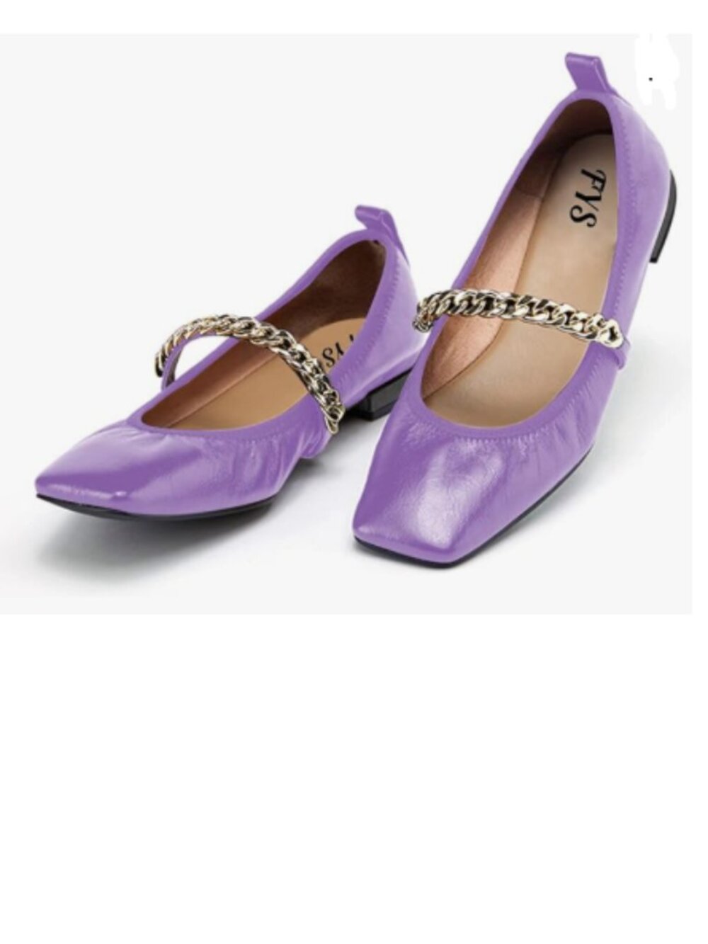FYS Purple Square Toe Flat Mary Jane Chain Strap Ballet Shoes Soft Ladies Shoes